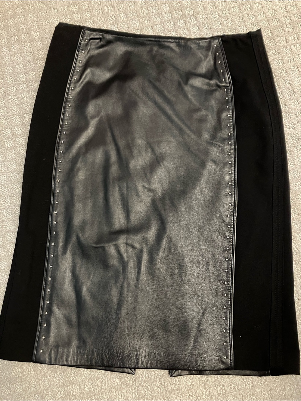 White House Black Market Black Leather Pencil Skirt with Side Panels